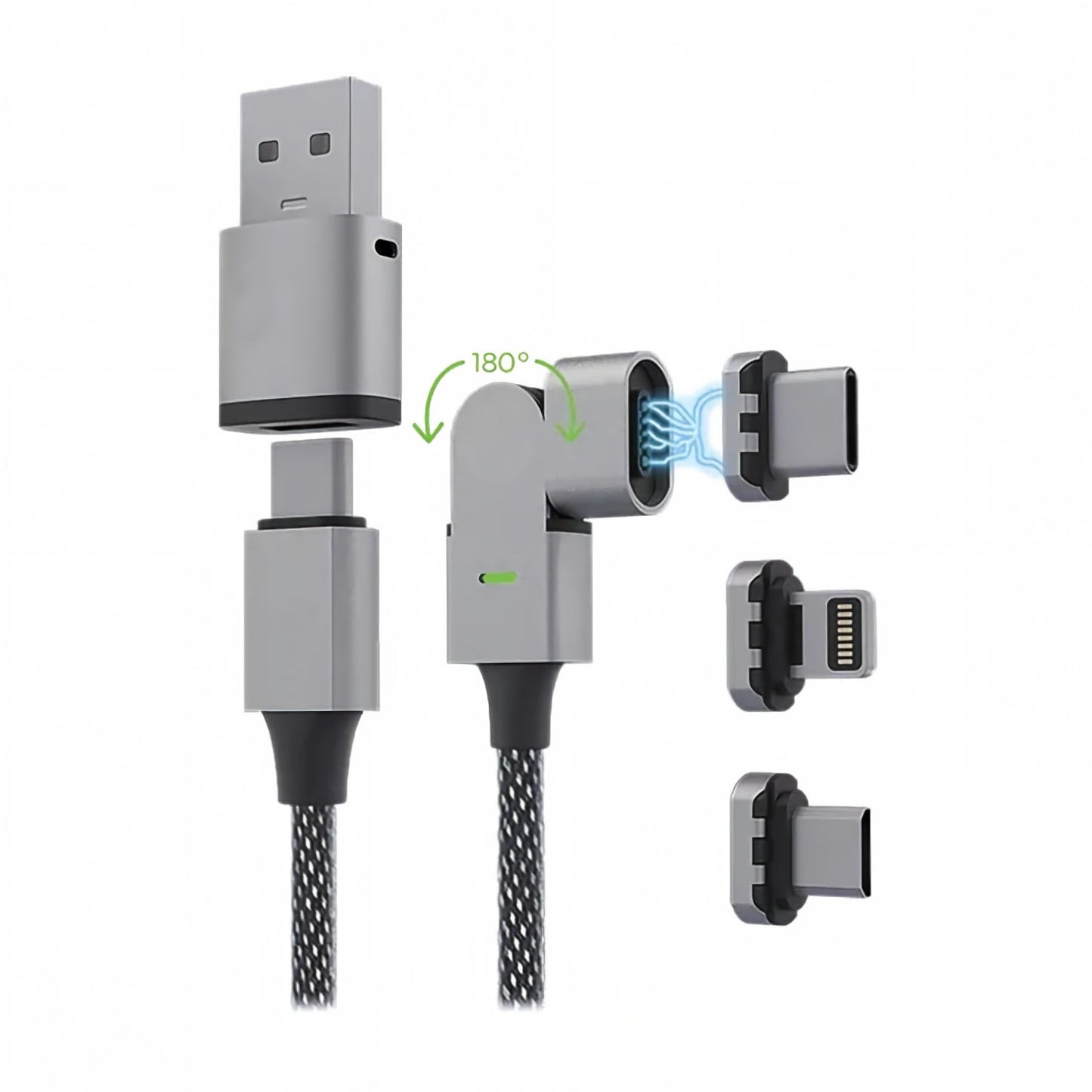 Multi-Device Magnetic Charging Cable with 180-Degree Rotating Head and High-Speed Power Delivery