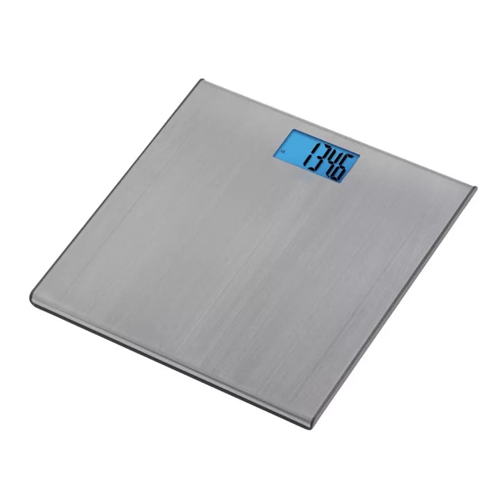 Ultra-Slim Brushed Steel Digital Scale with Blue Backlit Display