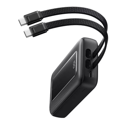 High-Capacity Portable Charger with Dual Integrated USB-C Cables and Digital Battery Display