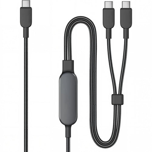 2-in-1 Braided USB-C Split Charging Cable with High-Power Delivery and Tangle-Free Sleeve