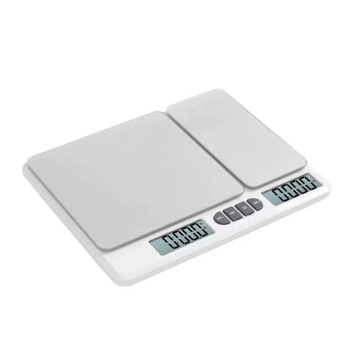 Dual-Platform Digital Kitchen Scale with Independent Displays and Precision Tare Functions