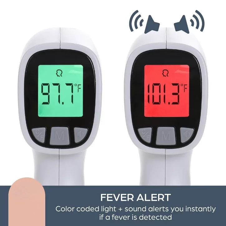 Non-Contact Infrared Forehead Thermometer with Color-Coded Fever Alert and Memory Storage